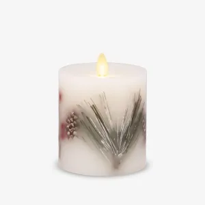 Luminara Embedded Flameless LED Candle - Pine Berries 3.5" x 4.5" - Moving Flame Pillar, Battery Operated Timer, Real Wax, Unscented, Safe