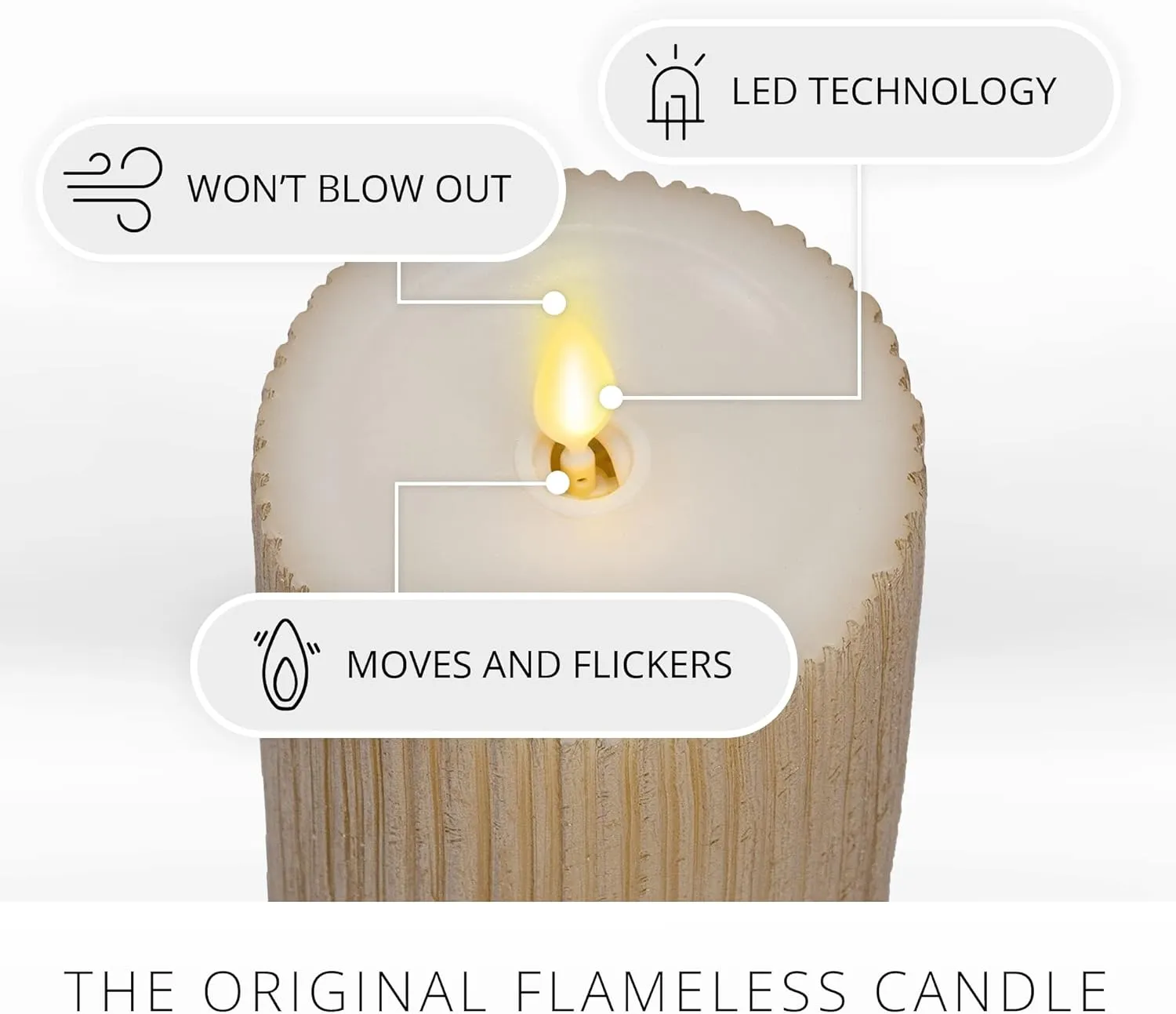 Luminara Metallic Embossed Pillar, Champagne Flameless LED Candle 3.25" x 4.5", Battery Operated Real Flame Technology w/Timer Function, Paraffin Wax