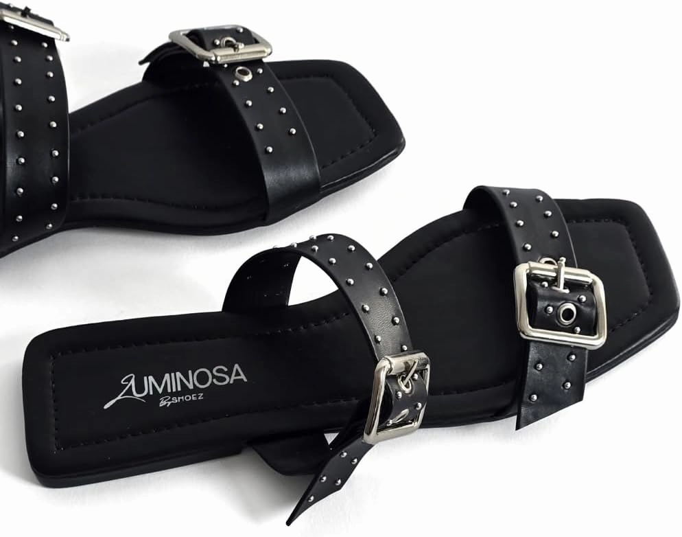 LUMINOSA Women's Double Strap Sandals with Buckle and Stud Detailing