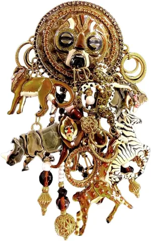 Lunch at The Ritz Safari Adventure Jungle Animal Brooch Pendant 22k Goldtone