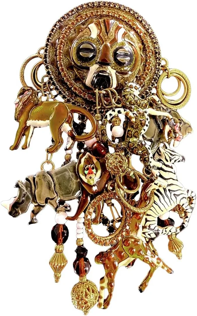 Lunch at The Ritz Safari Adventure Jungle Animal Brooch Pendant 22k Goldtone