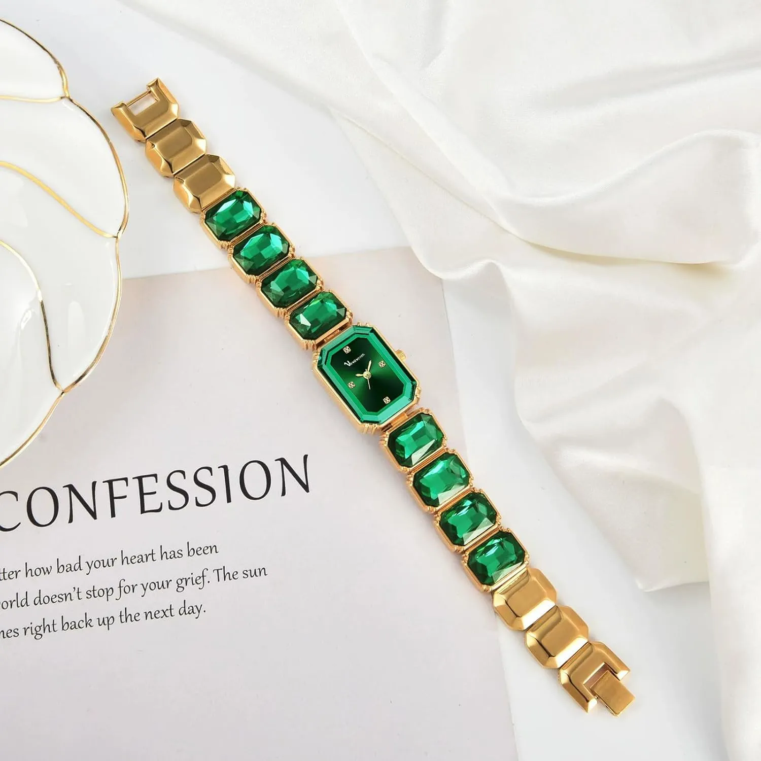 Luxury Womens Diamond Watch Bracelets Crystal Band Gold-Tone Octagonal Face