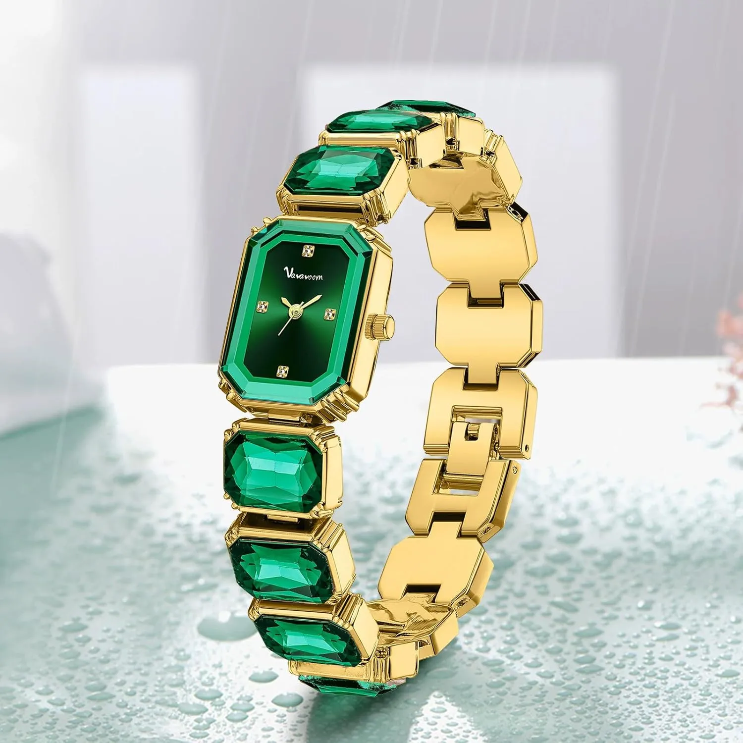 Luxury Womens Diamond Watch Bracelets Crystal Band Gold-Tone Octagonal Face