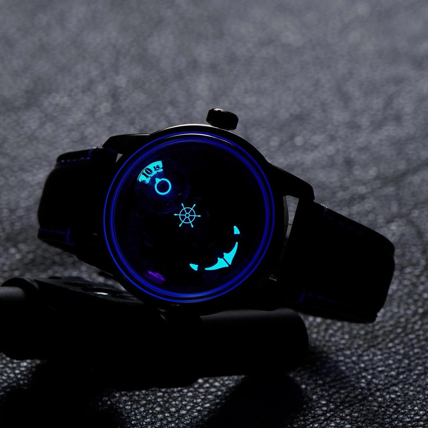 Luxury Anchor Dial Maritime Navigation Automatic Watch, Rose Gold Case, Navy Blue Leather Strap