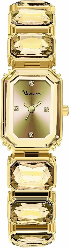 Luxury Womens Diamond Watch Bracelets Crystal Band Gold-Tone Octagonal Face