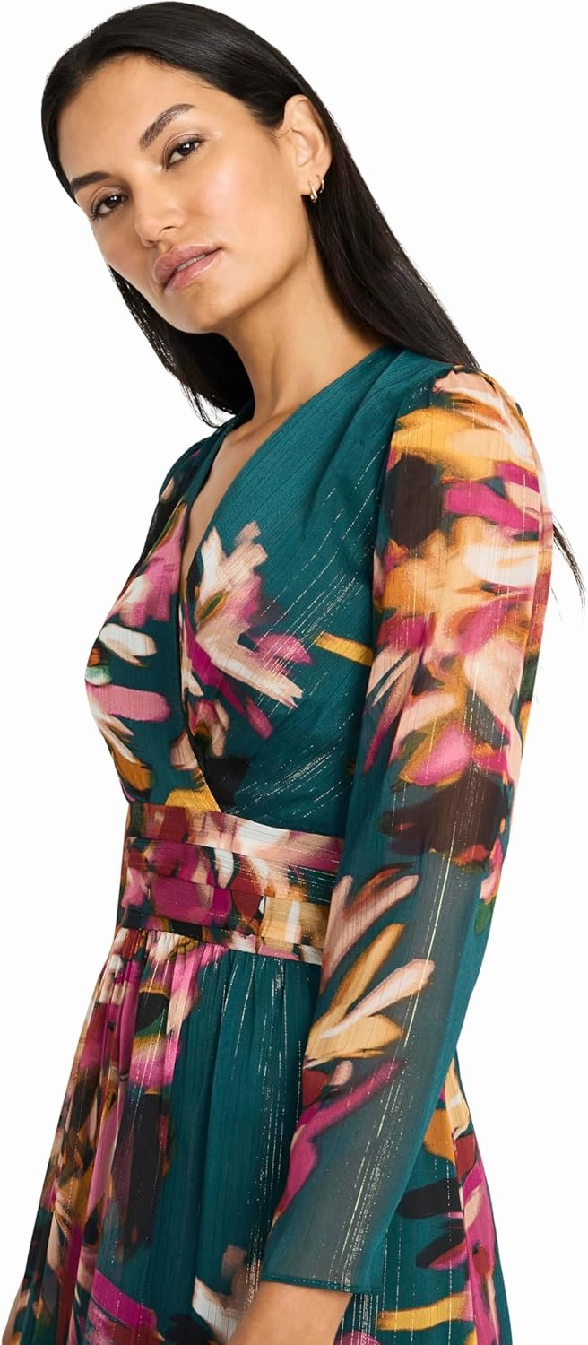 Maggy London Women's Floral Maxi Wrap Long Sleeve V-Neck-Elegant Wedding Guest Dress