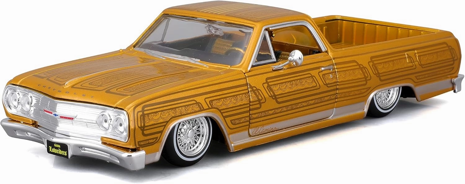 Maisto 1965 Chevrolet El Camino Lowrider Gold Metallic with Graphics Lowriders Series 1/25 Diecast Model Car