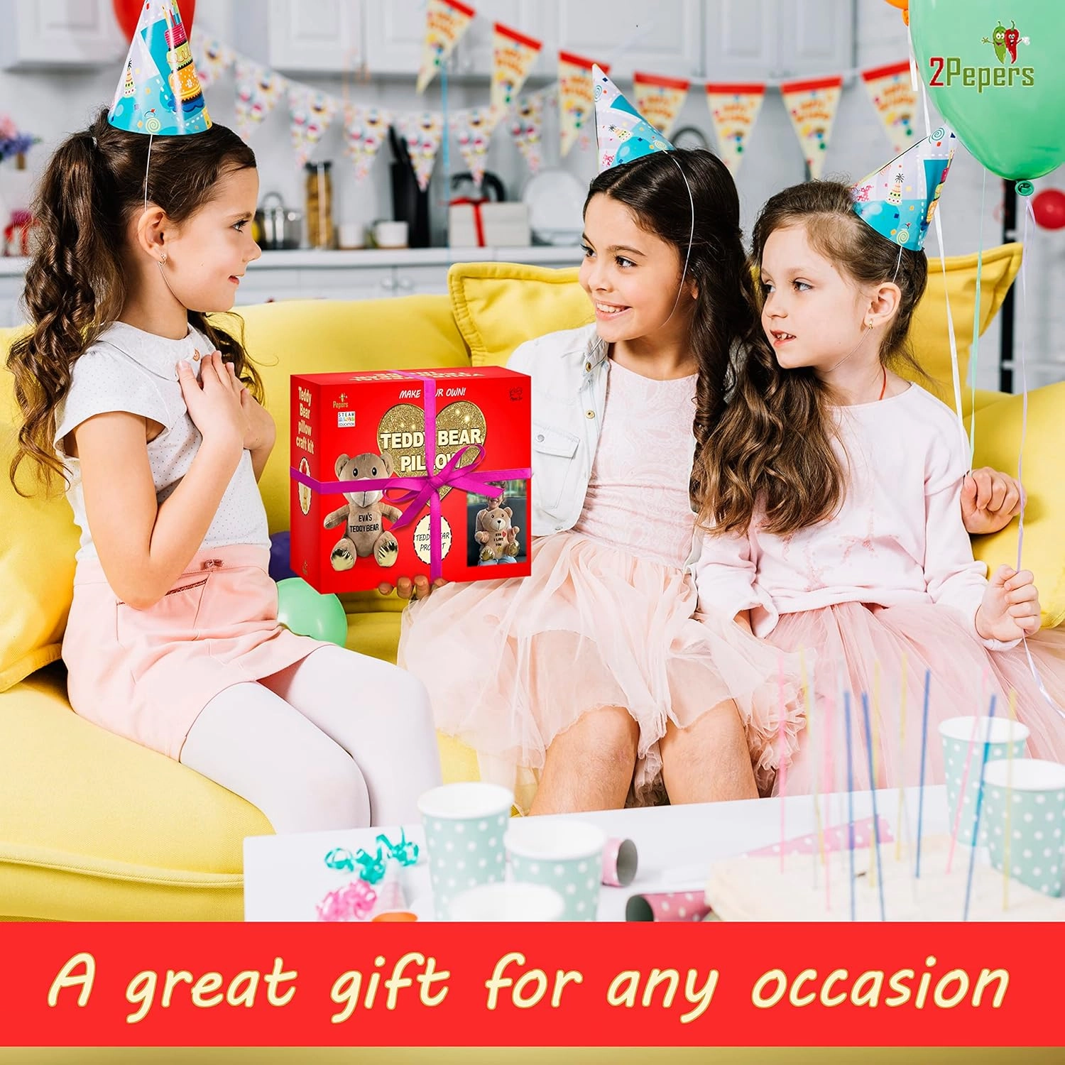 Make Your Own Teddy Bear Plush Pillow Kit Arts and Crafts for Girls (No Sew), Teddy Bear Craft Kit for Girls Ages 3-5 4-6 5-7 Years Old Birthday Present, for Kids, DIY Kids Crafts
