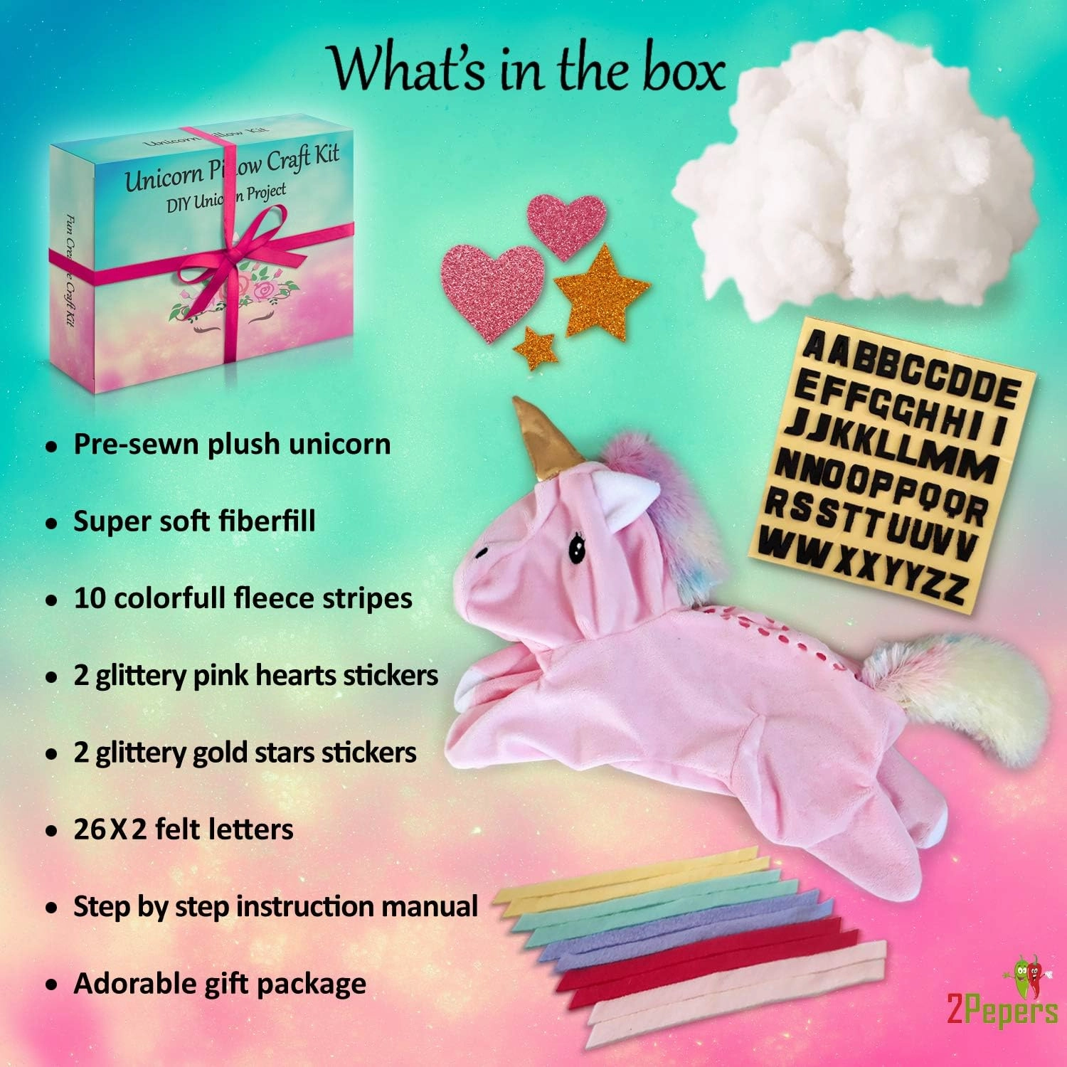 Make Your Own Unicorn Pillow Kit Arts and Crafts for Girls (No Sew), DIY Unicorn Craft Girl Ages 3 4 5 6 7 8 9 10 Years Old, Gifts for Kids, Birthday Present, Best Christmas Toy, Kids Project.