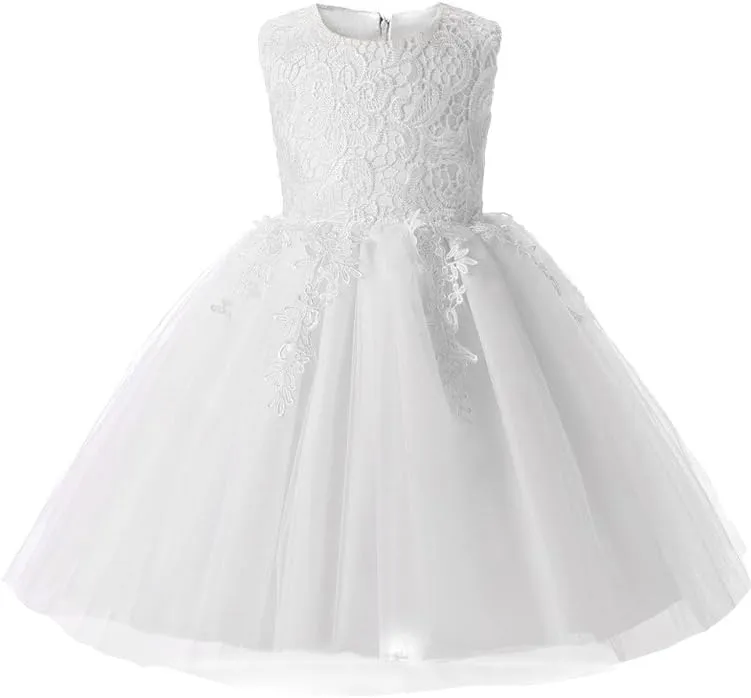 Mallimoda Girl's Lace Tulle Flower Princess Wedding Dress for Toddler and Baby Girl