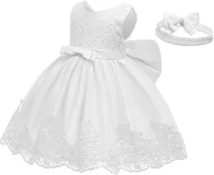 Mallimoda Girl's Lace Tulle Flower Princess Wedding Dress for Toddler and Baby Girl