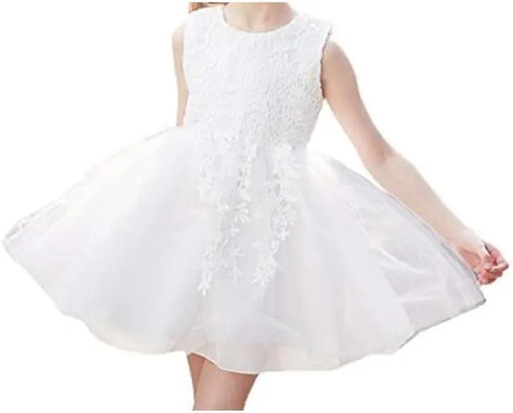 Mallimoda Girl's Lace Tulle Flower Princess Wedding Dress for Toddler and Baby Girl