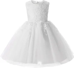 Mallimoda Girl's Lace Tulle Flower Princess Wedding Dress for Toddler and Baby Girl