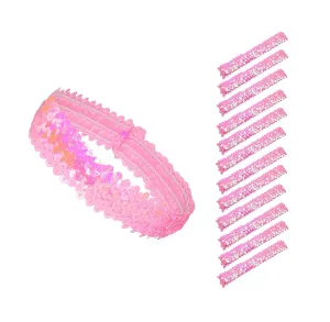 Mandala Crafts Pink Sequins Headbands - 12 Elastic Sparkle Headbands for Women & Girls - Disco Accessories
