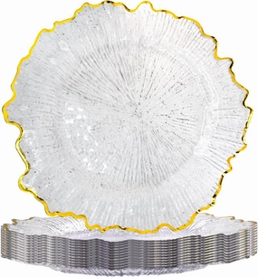 MAONAME 13" Clear Charger Plates, Round Reef Chargers for Dinner Plates, Plastic Plate Chargers for Table Setting, Wedding Decor, Set of 12