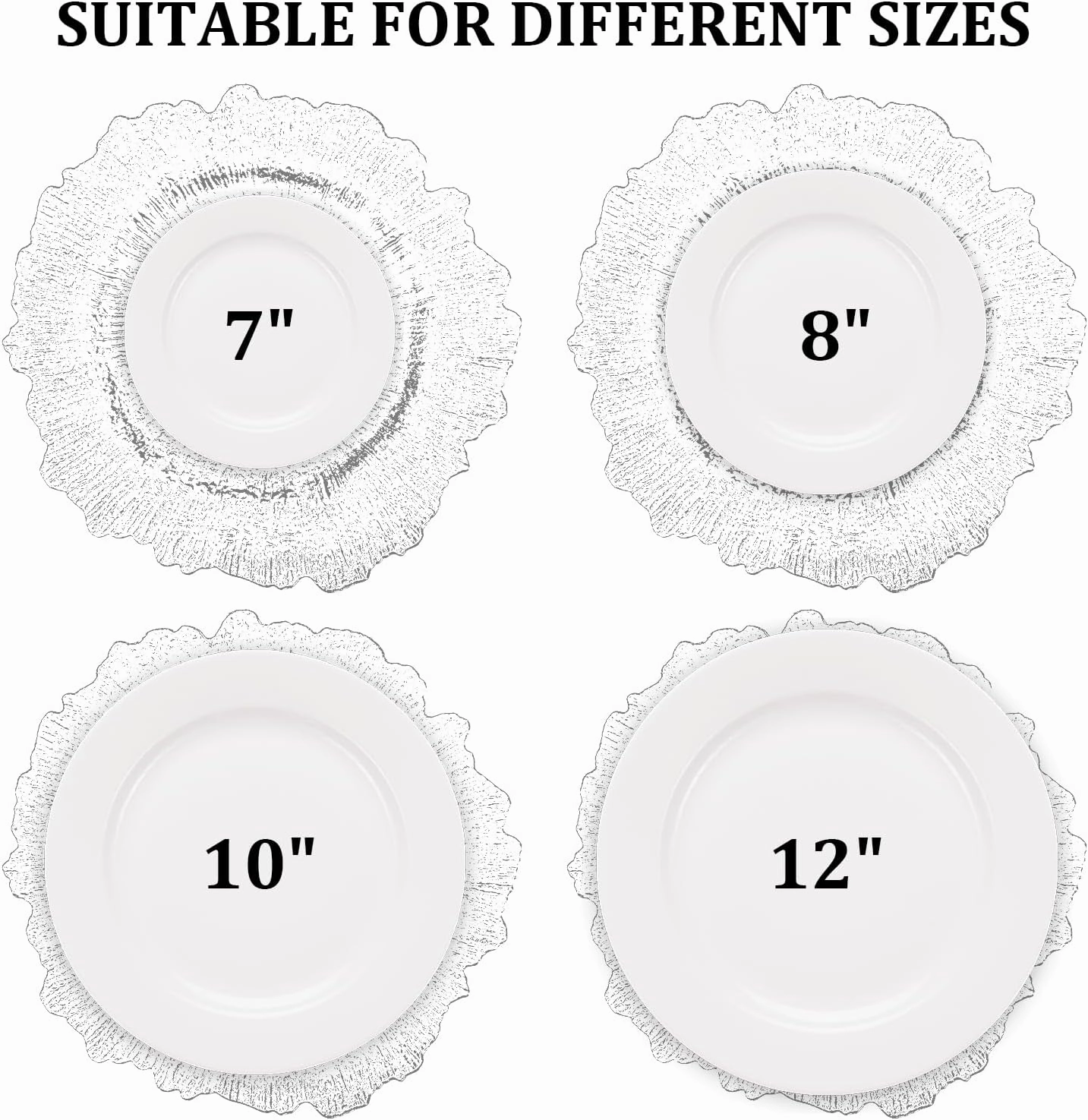 MAONAME 13" Clear Charger Plates, Round Reef Chargers for Dinner Plates, Plastic Plate Chargers for Table Setting, Wedding Decor, Set of 12