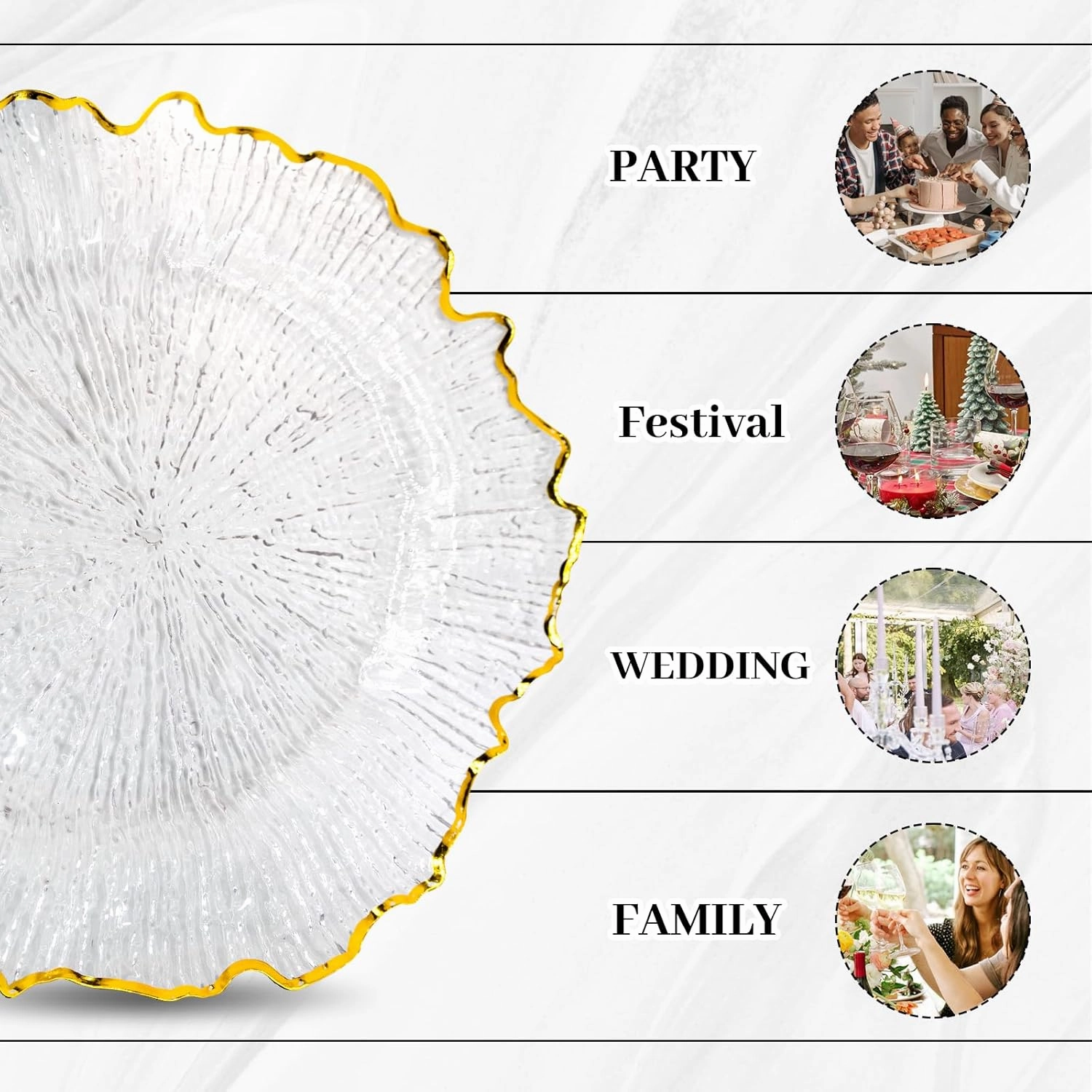 MAONAME 13" Clear Charger Plates, Round Reef Chargers for Dinner Plates, Plastic Plate Chargers for Table Setting, Wedding Decor, Set of 12
