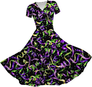 Mardi Gras Dress for Women, 2024 Summer Carnival & Party Maxi Dress with V-Neck & Short Sleeves