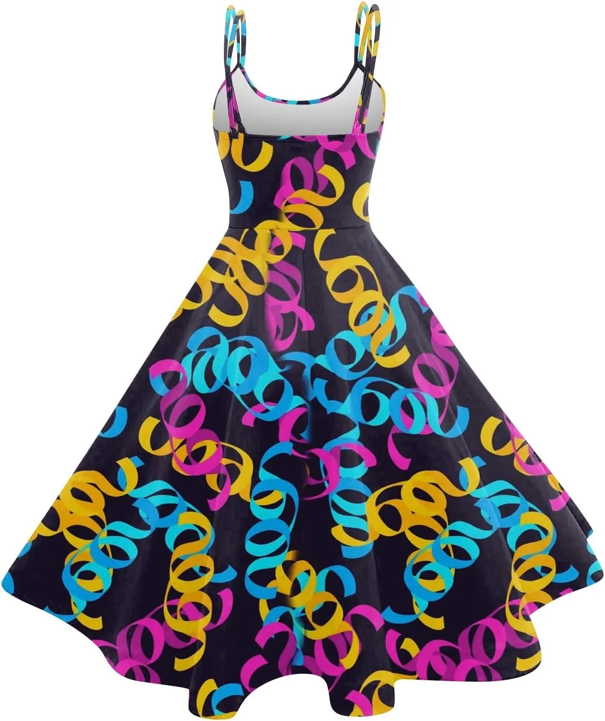 Mardi Gras Dress for Women Carnival Print Sexy Spaghetti Strap Cocktail Punk Vintage A-Line Swing Midi Dresses