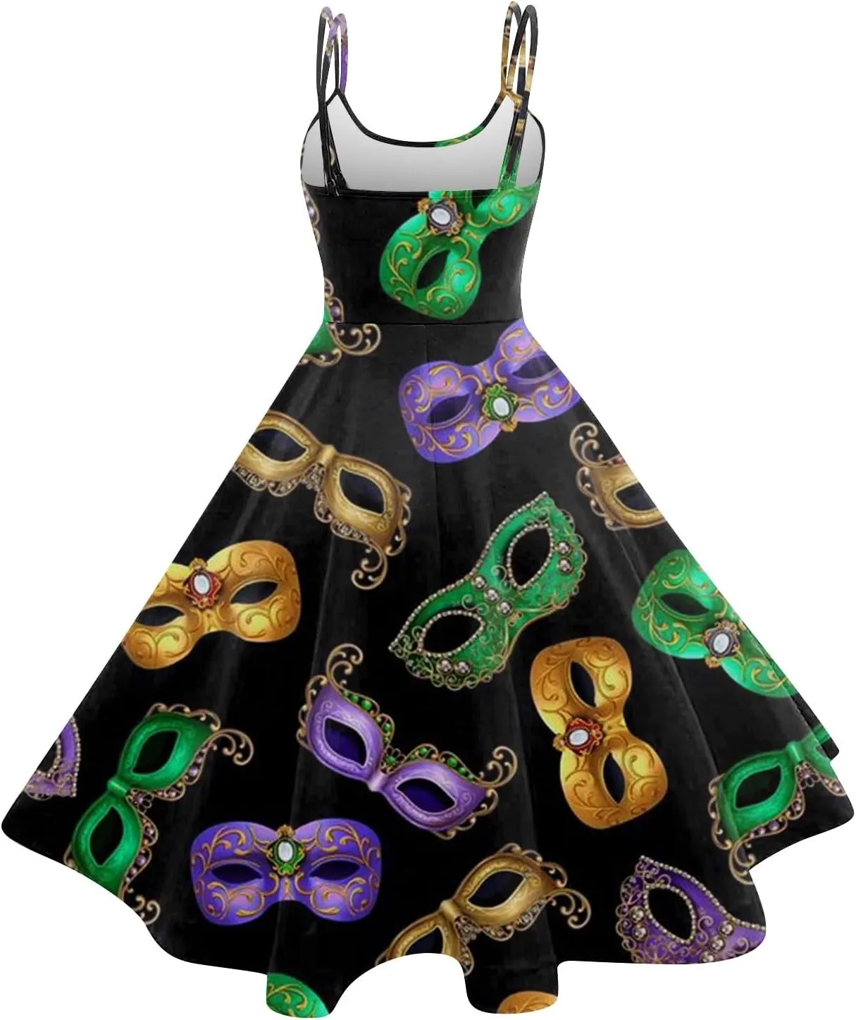 Mardi Gras Dress for Women Carnival Print Sexy Spaghetti Strap Cocktail Punk Vintage A-Line Swing Midi Dresses