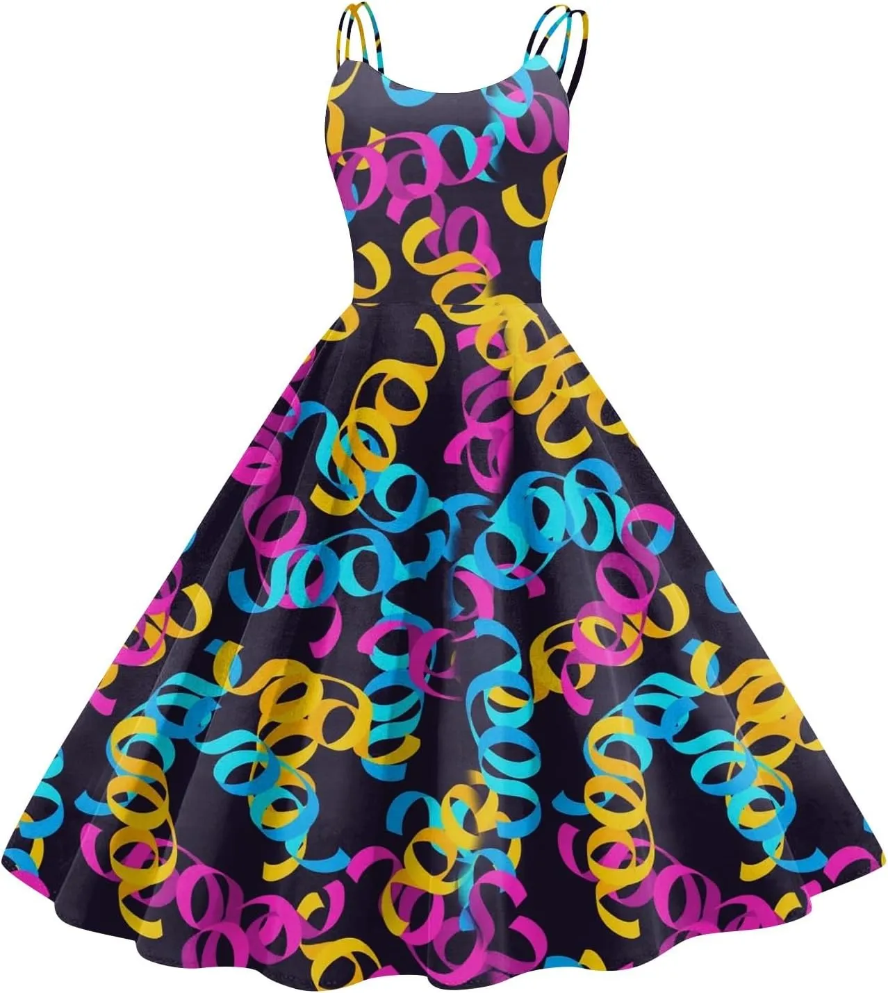 Mardi Gras Dress for Women Carnival Print Sexy Spaghetti Strap Cocktail Punk Vintage A-Line Swing Midi Dresses