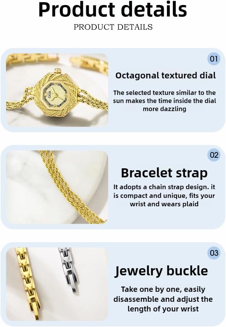 MASTOP Womens Gold Watch – Small Vintage Octagonal Dial, Dainty Bracelet Fashion Luxury Watch, Elegant Ladies Watches Gift