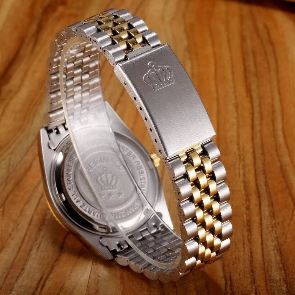 MASTOPMen Luxury Rhinestone Business Stainless Steel Waterproof Quartz Calendar Luminous Watch
