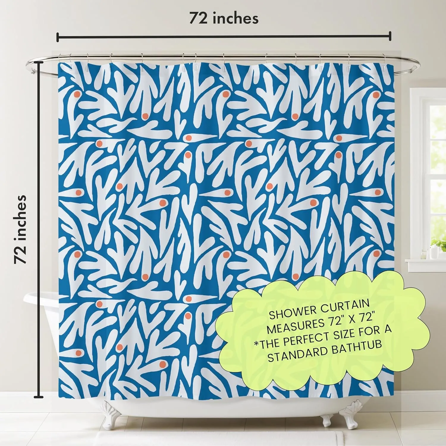 Matisse Blue and White Shower Curtain – 72x72 inch Abstract Floral Bathroom Curtain, Modern Art Design, Cute Fabric Cloth Curtain with Grommets