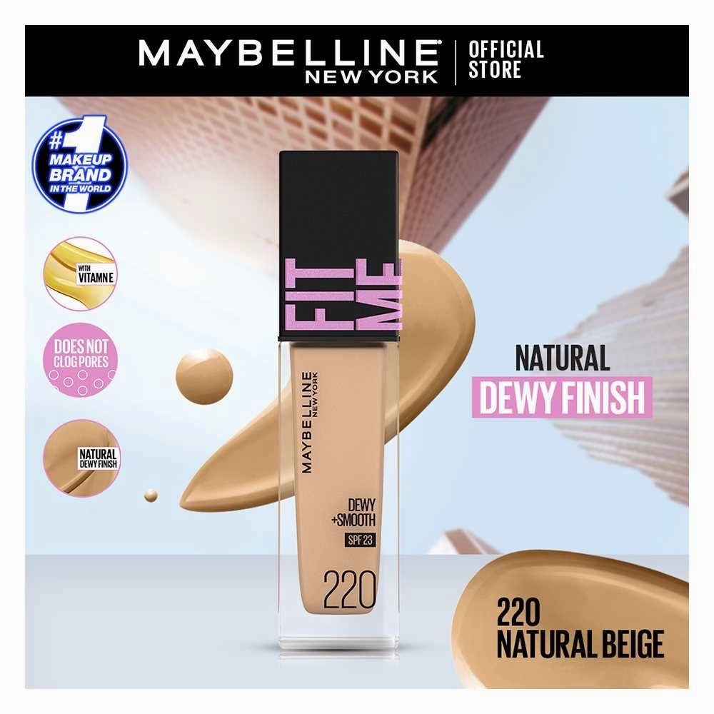 Maybelline New York Fit Me Dewy   Smooth Liquid Foundation Spf 23, 220 Natural Beige, 30Ml