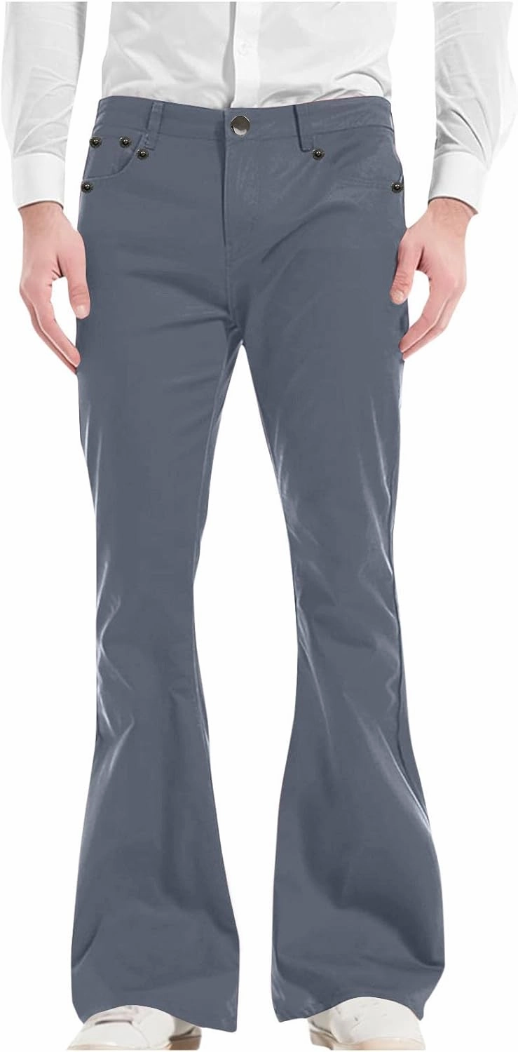 Men's Flared Pants Vintage Streetwear Performance Pants Button Down Zipper Party Pants Baggy Relaxed Trousers