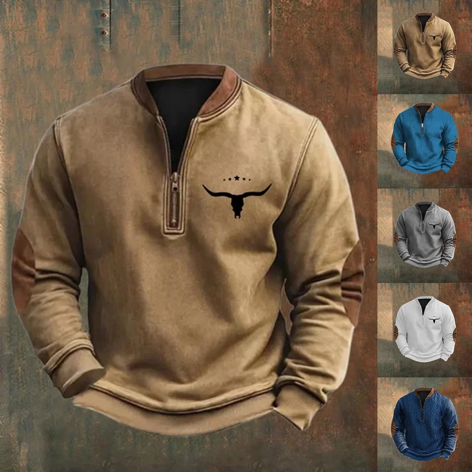 Men's Sweater 1/4 Zip Up Sweatshirt Funny 3D Pattern Stand Collar Pullover Sweaters Vintage Graphic Knit Print Polos