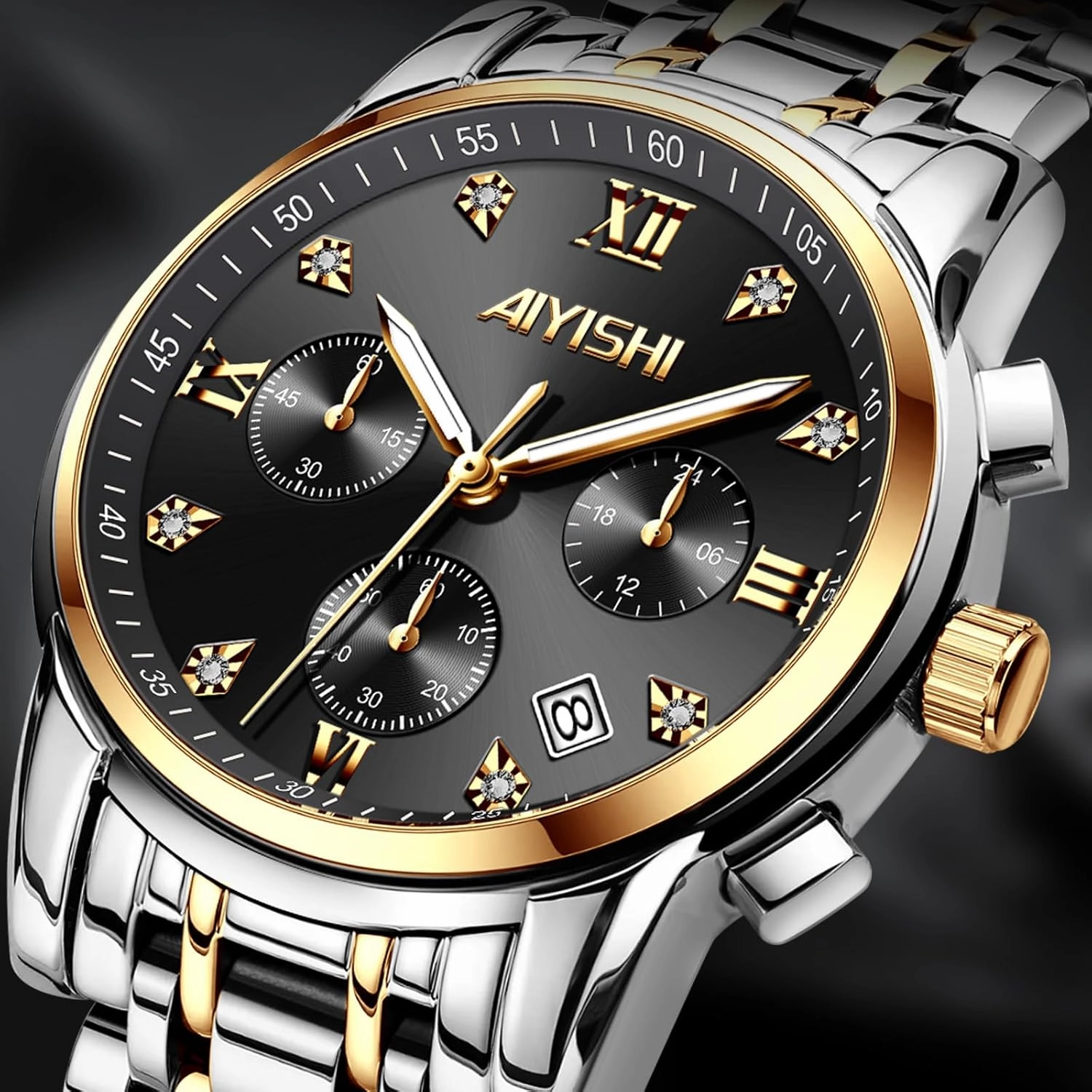 Men’s Watches Luxury Stainless Steel Big Face Quartz Dress Watch with Roman Numerals and Chronograph Waterproof‎ for Business, Daily Wear & Gift
