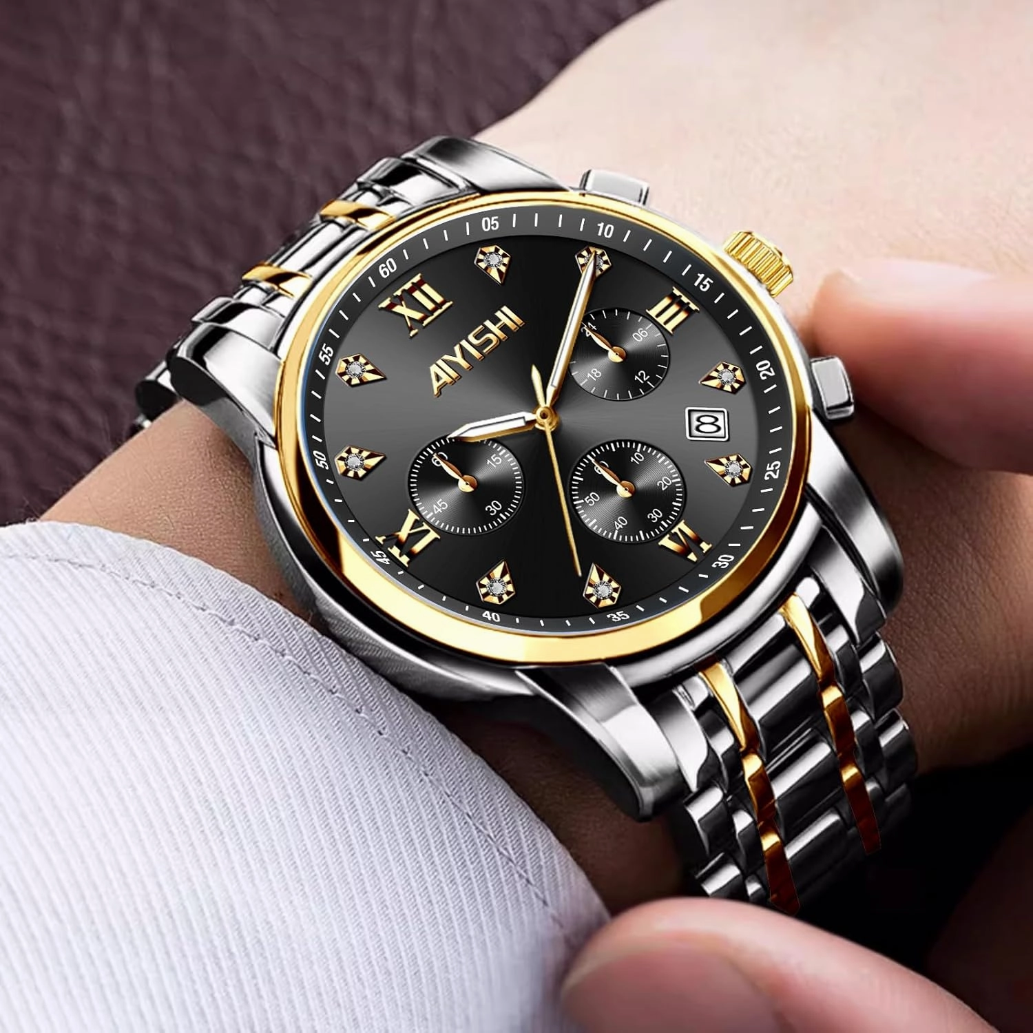 Men’s Watches Luxury Stainless Steel Big Face Quartz Dress Watch with Roman Numerals and Chronograph Waterproof‎ for Business, Daily Wear & Gift