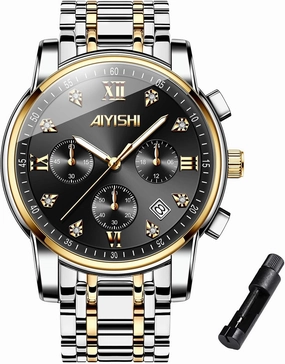 Men’s Watches Luxury Stainless Steel Big Face Quartz Dress Watch with Roman Numerals and Chronograph Waterproof‎ for Business, Daily Wear & Gift