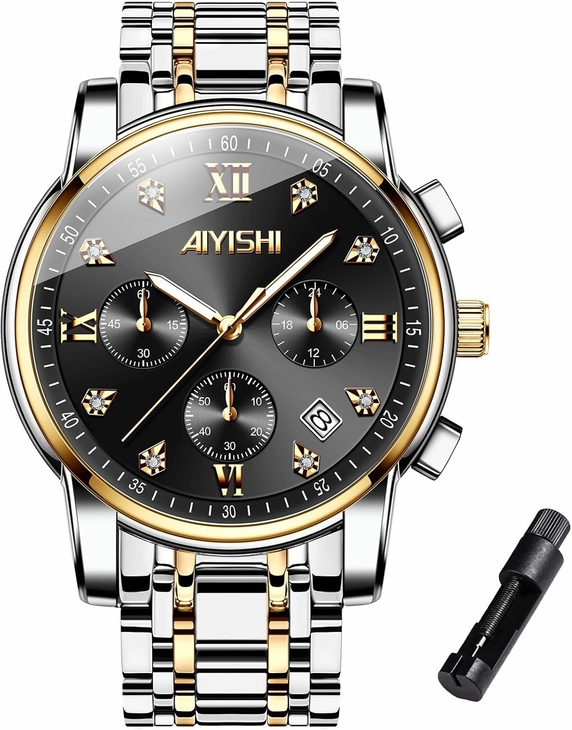 Men’s Watches Luxury Stainless Steel Big Face Quartz Dress Watch with Roman Numerals and Chronograph Waterproof‎ for Business, Daily Wear & Gift