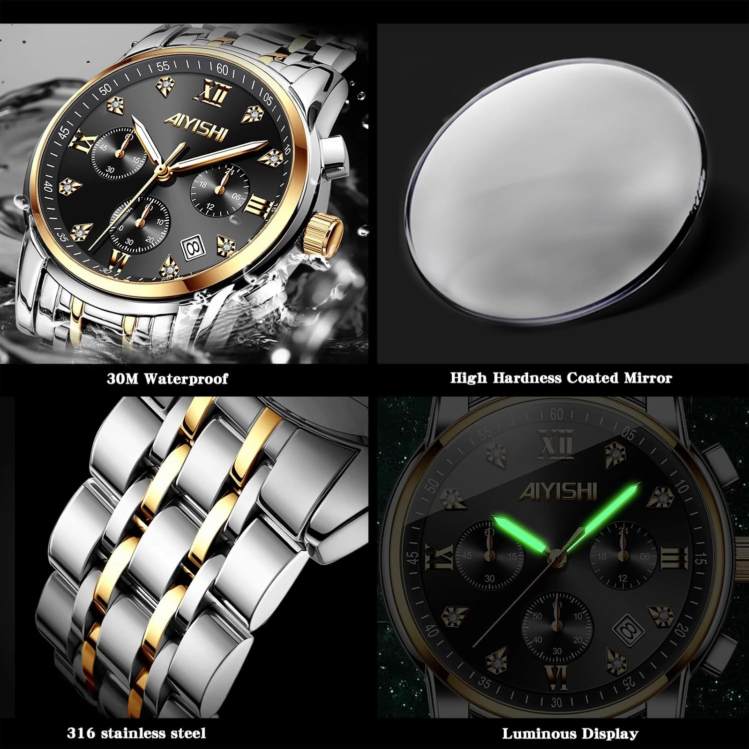 Men’s Watches Luxury Stainless Steel Big Face Quartz Dress Watch with Roman Numerals and Chronograph Waterproof‎ for Business, Daily Wear & Gift