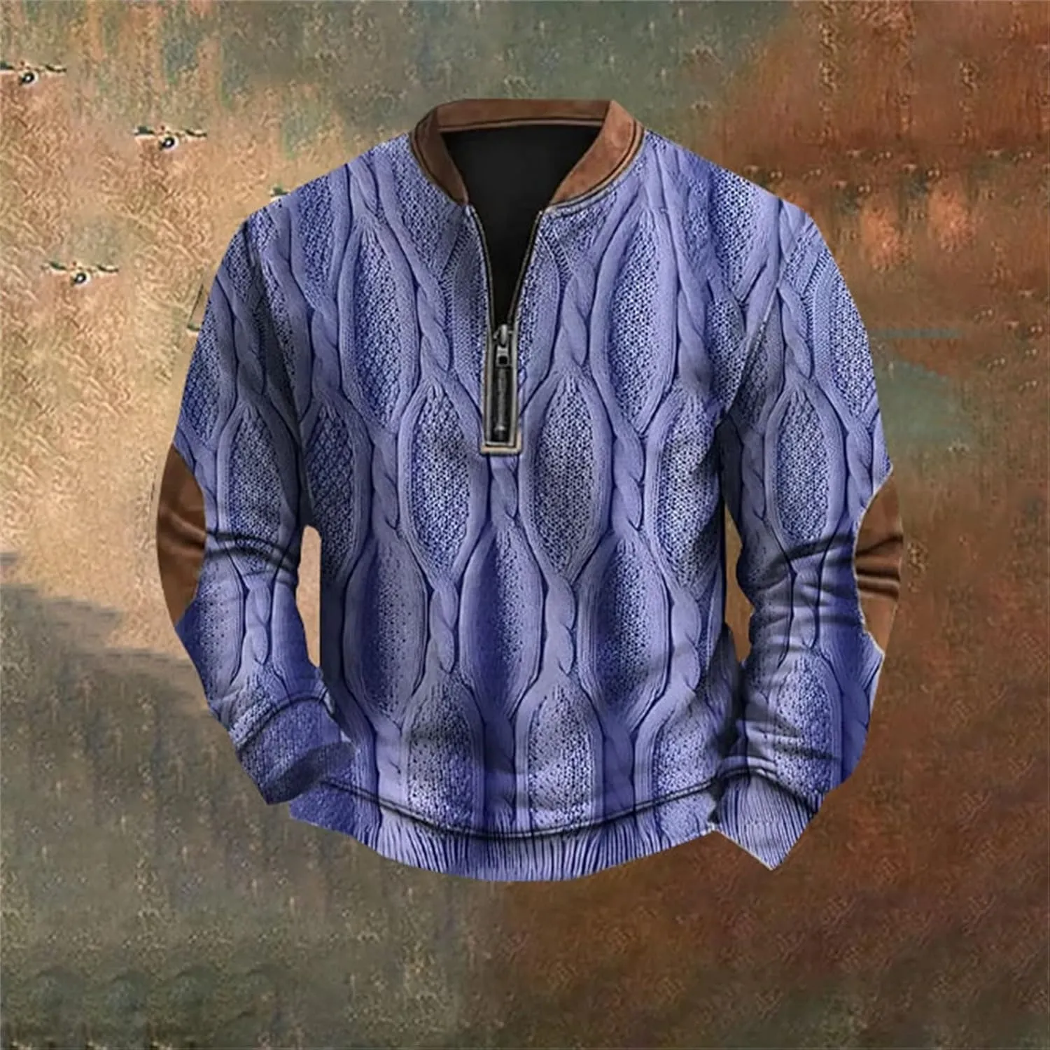 Mens 1/4 Zip Pullover Sweatshirts Long Sleeve Band Collar Knit Pattern Sweaters Casual Athletic Graphic Tee Shirts