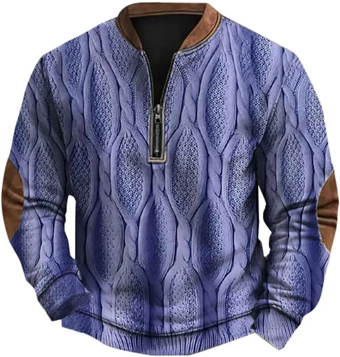 Mens 1/4 Zip Pullover Sweatshirts Long Sleeve Band Collar Knit Pattern Sweaters Casual Athletic Graphic Tee Shirts