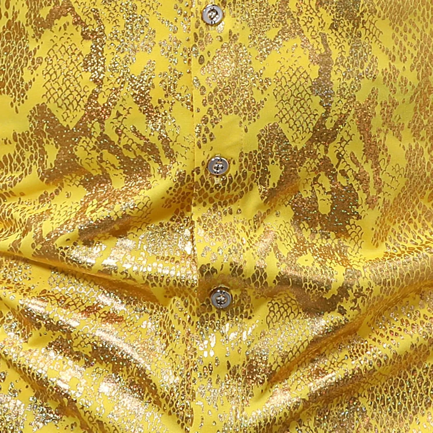 Mens 70s Disco Snakeskin Print Shirts Luxury Metallic Gold Shiny Button Down Dress Shirts Nightclub Costume