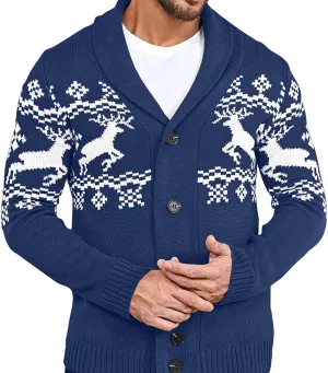 Mens Cardigan Sweaters with Buttons Long Sleeve Shawl Collar Christmas Knit Sweater Casual Xmas Holiday Sweaters