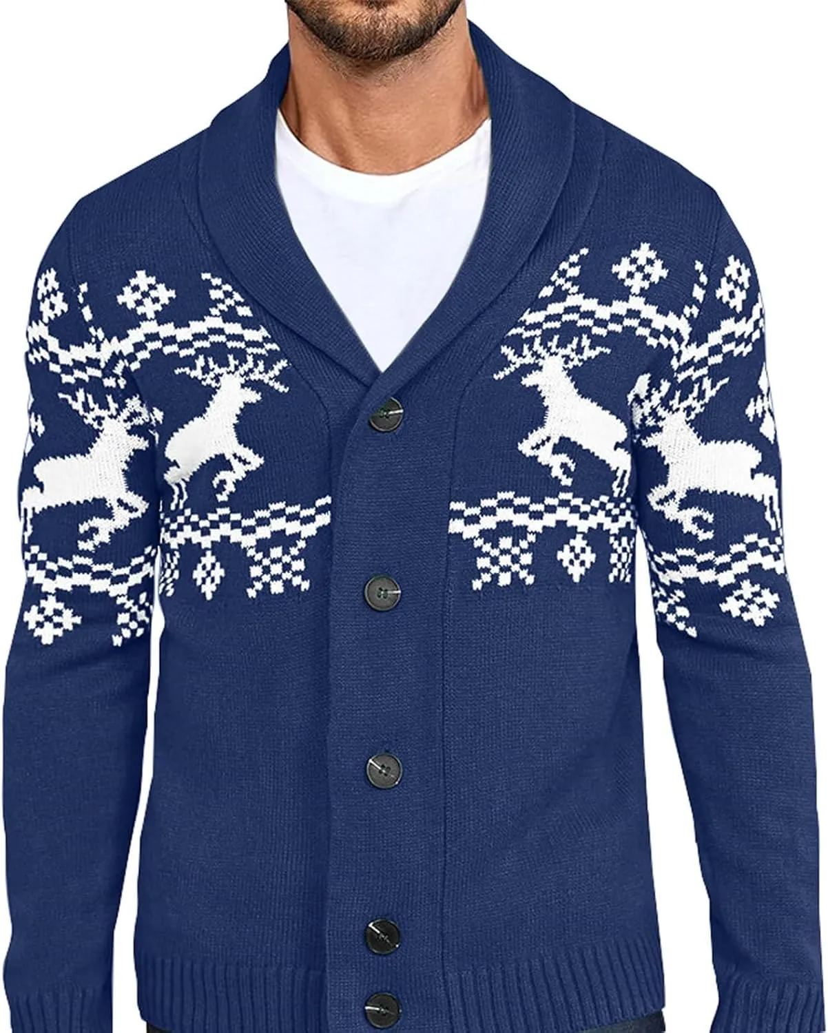 Mens Cardigan Sweaters with Buttons Long Sleeve Shawl Collar Christmas Knit Sweater Casual Xmas Holiday Sweaters