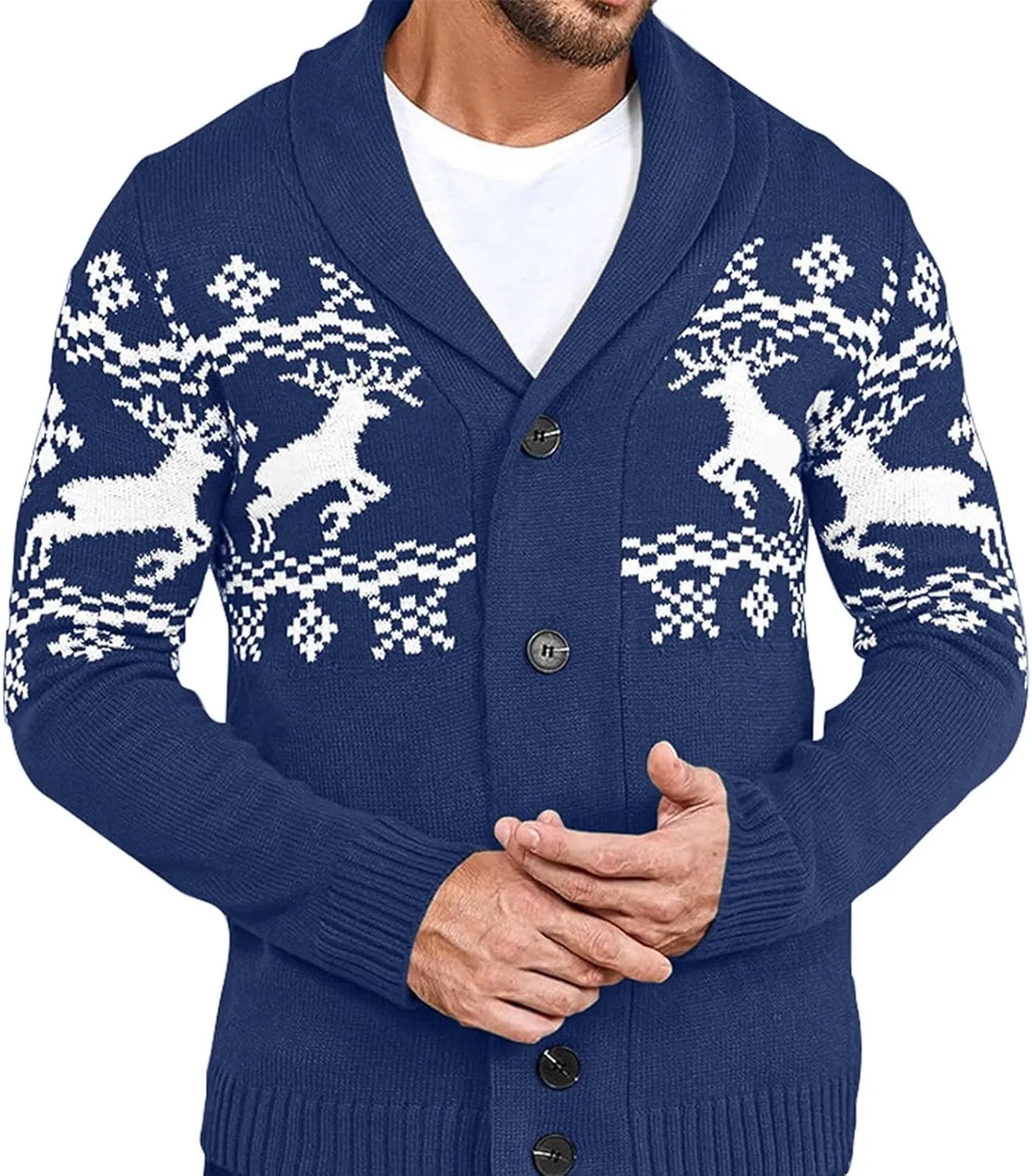 Mens Cardigan Sweaters with Buttons Long Sleeve Shawl Collar Christmas Knit Sweater Casual Xmas Holiday Sweaters