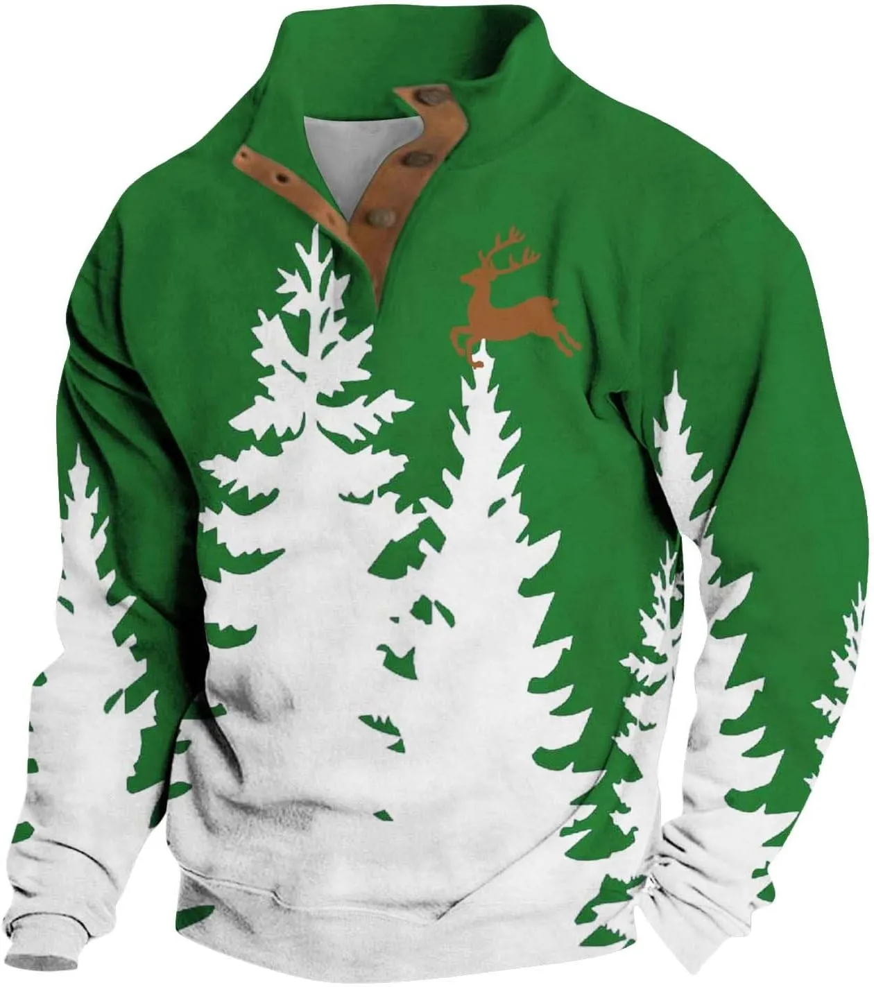 Men's Christmas Sweatshirts Xmas Tree Print Pullover Ugly Sweater Casual Long Sleeve Fall 1/4 Button Up Sweatshirts