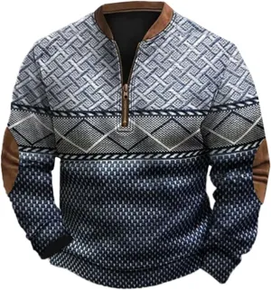 Men's Fashion Hoodies & Sweatshirts, Quarter Zip Pullover Men Long Sleeve Outdoor Stand Collar Twist Pattern Sweaters