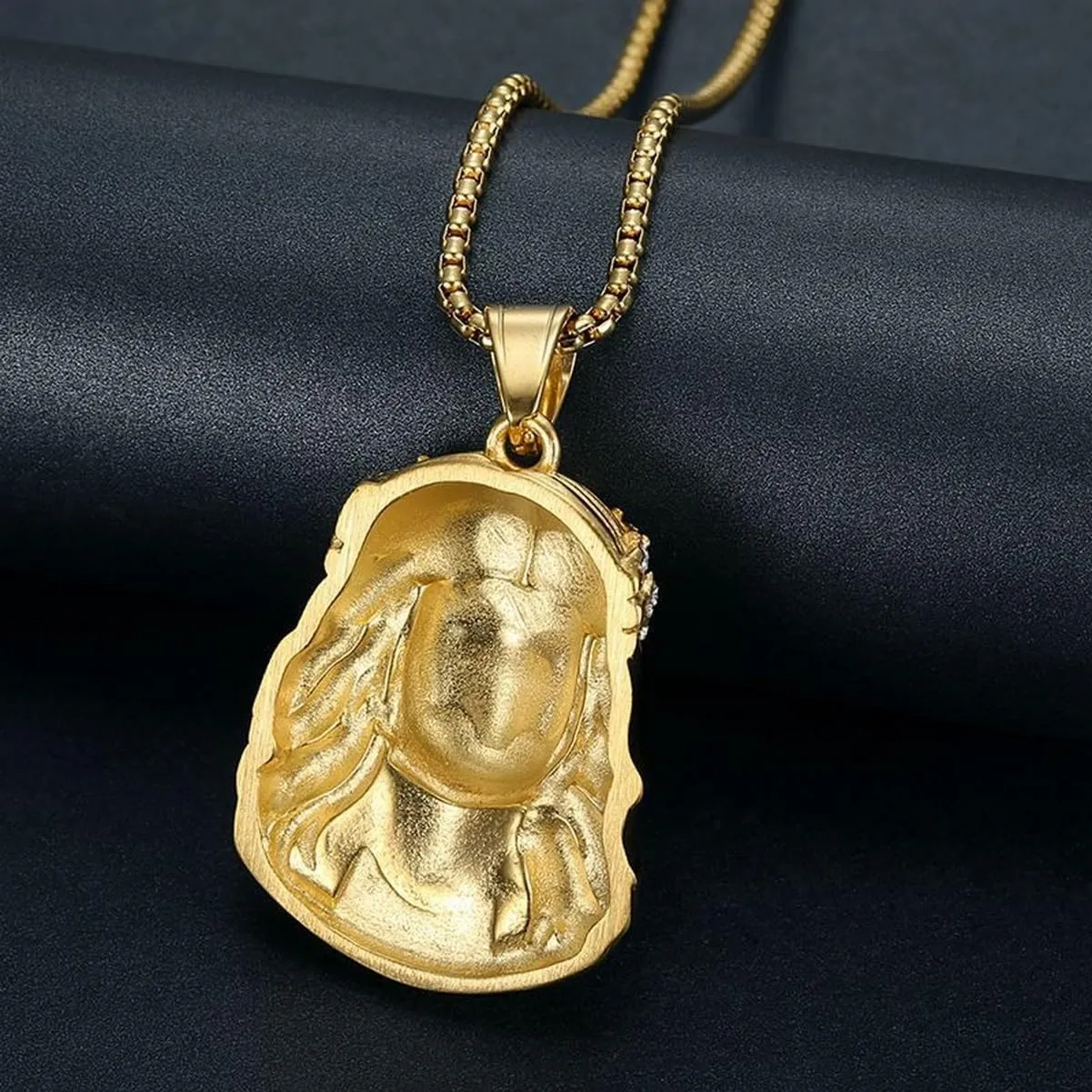Men's Necklace Stainless Steel Chain 14K Gold Plated Pendant Necklace Religious Charm Iced-out Bling Necklace Punk Fashion Rocker Cool Biker Male Jewelry for Women Unisex