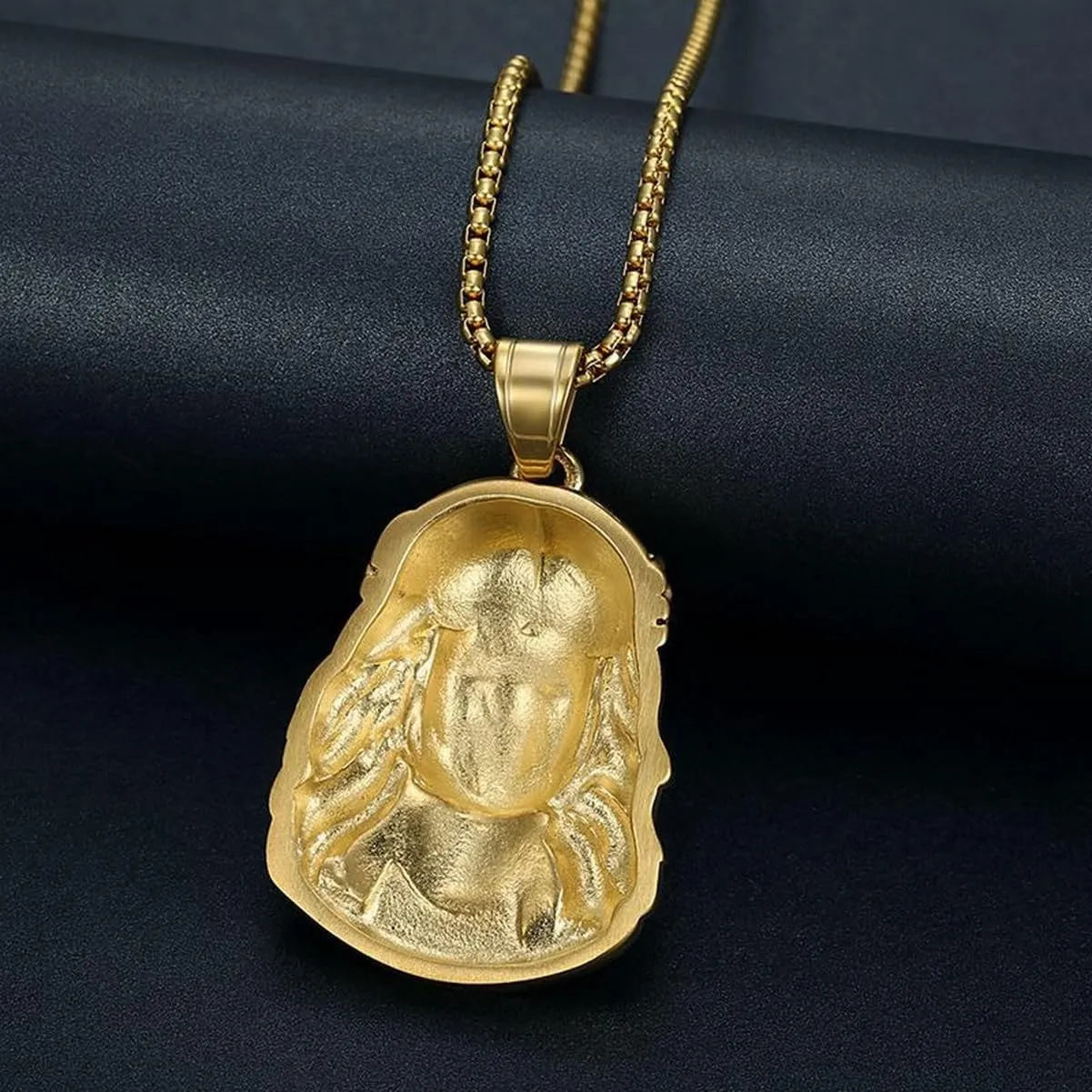 Men's Necklace Stainless Steel Chain 14K Gold Plated Pendant Necklace Religious Charm Iced-out Bling Necklace Punk Fashion Rocker Cool Biker Male Jewelry for Women Unisex