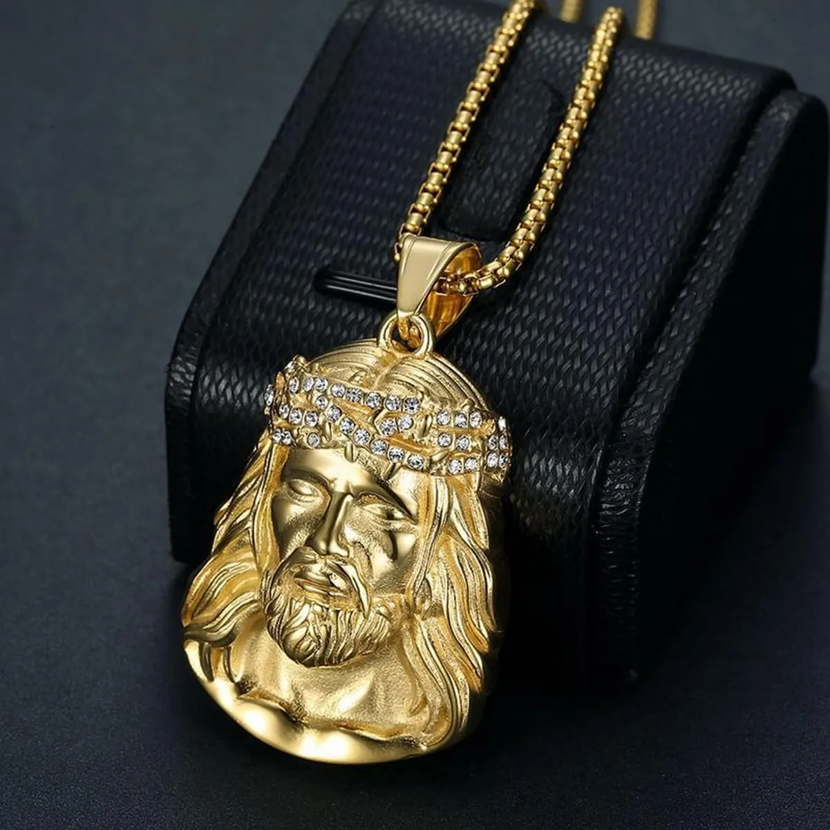 Men's Necklace Stainless Steel Chain 14K Gold Plated Pendant Necklace Religious Charm Iced-out Bling Necklace Punk Fashion Rocker Cool Biker Male Jewelry for Women Unisex