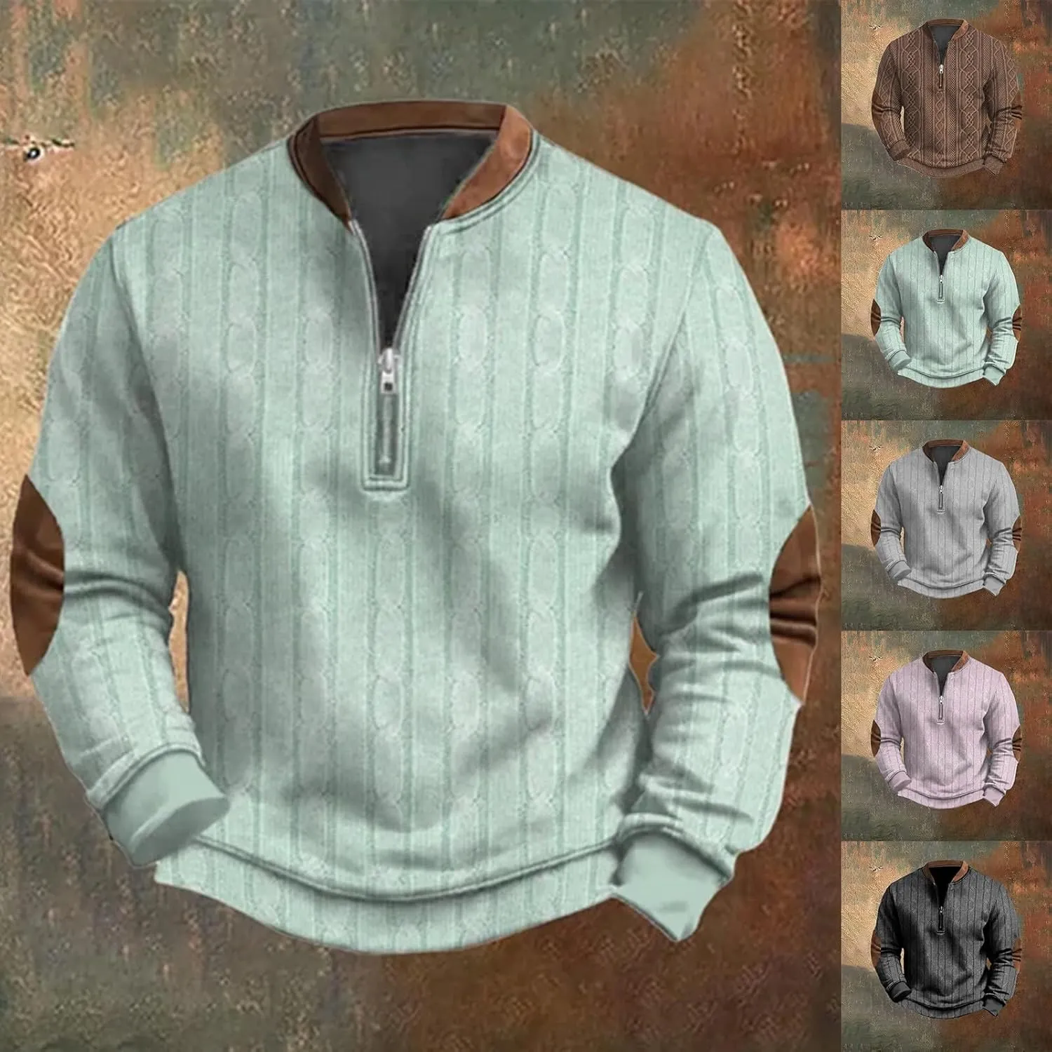 Men's Sweater 1/4 Zip Up Sweatshirt Funny 3D Pattern Stand Collar Pullover Sweaters Vintage Graphic Knit Print Polos
