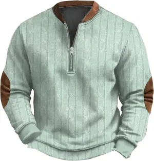 Men's Sweater 1/4 Zip Up Sweatshirt Funny 3D Pattern Stand Collar Pullover Sweaters Vintage Graphic Knit Print Polos