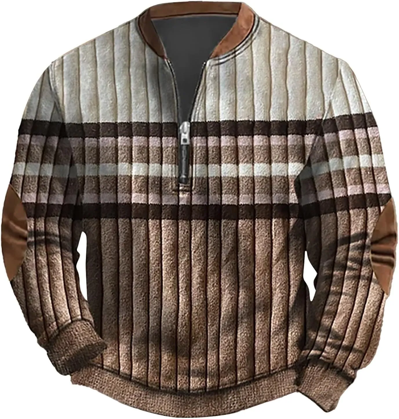 Men's Sweatshirts Quarter Zip Stand Collar 3D Pattern Sweater Casual Long Sleeve Funny Outdoor Knit Print Pullovers